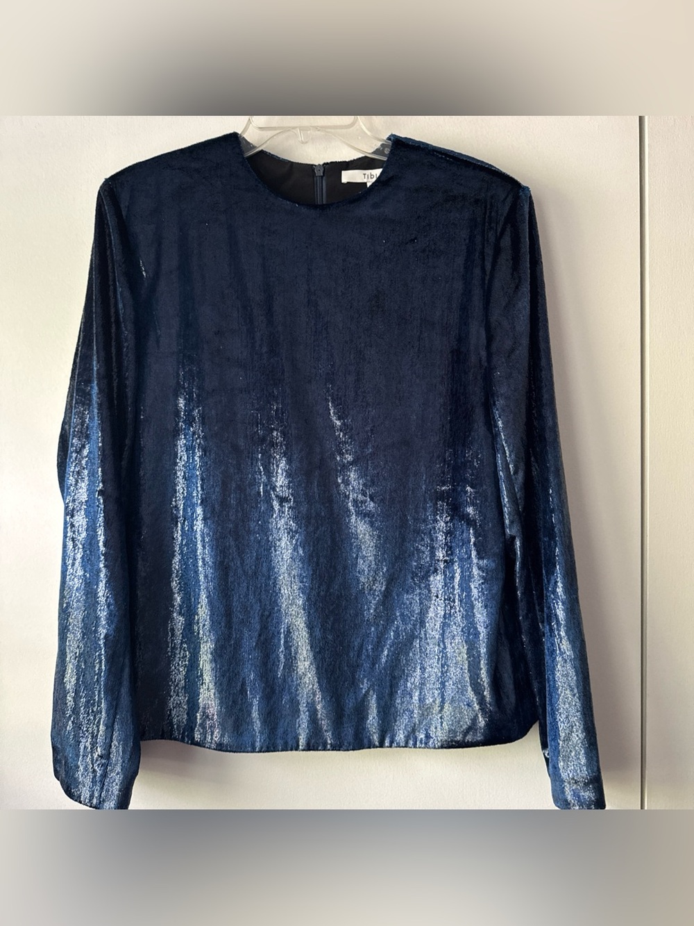 TIBI Glossy Blue Long Sleeve Top Blouse M
